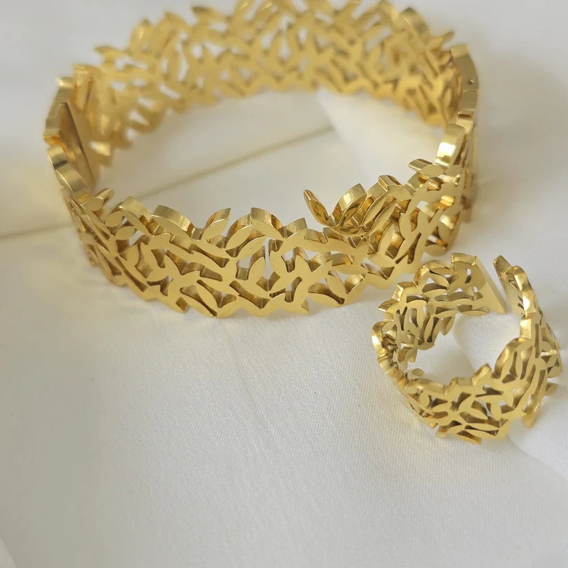 Leaf Bangle & Ring Set (Adjustable Ring)