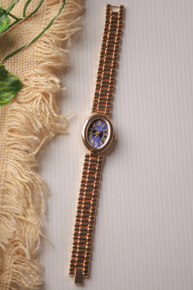 Cartier Oval Gold Blue Dial