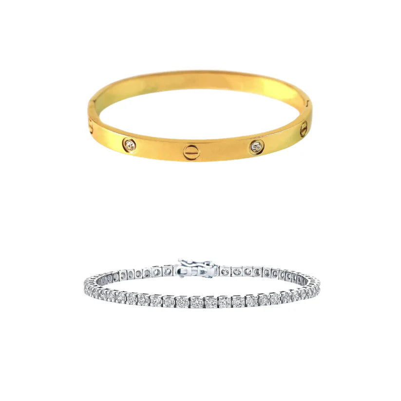 Cartier Diamond Love Bangle & Tennis Bracelet Stack Set
