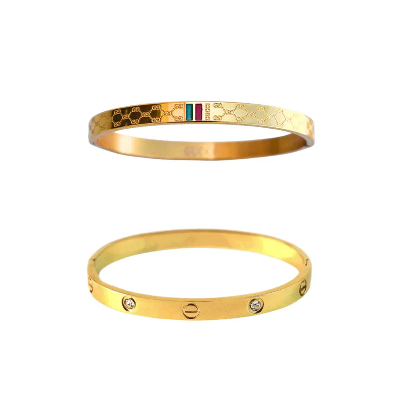 Cartier Diamond Love & Red and Green Charm Bangle Stack