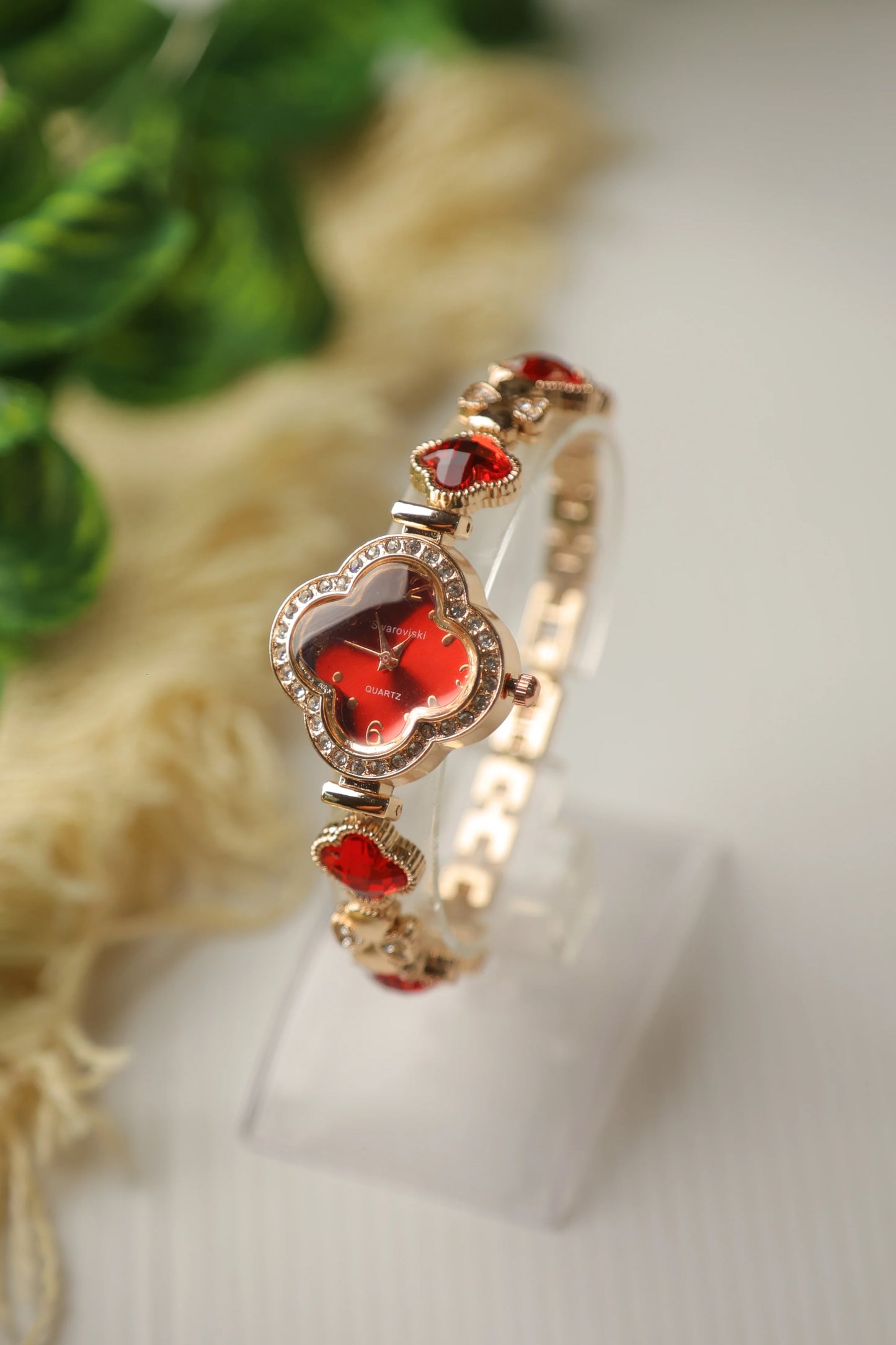 Swaroviski Rose Red Clover Watch