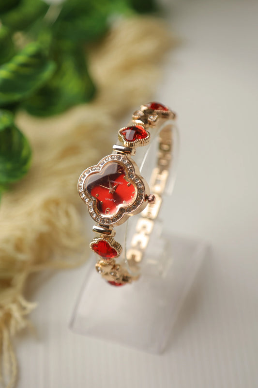 Swaroviski Rose Red Clover Watch