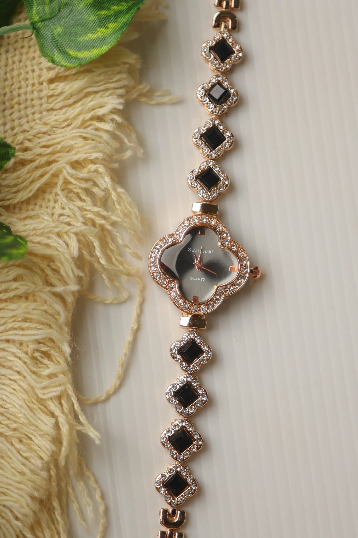 Swaroviski Rose Black Clover Watch