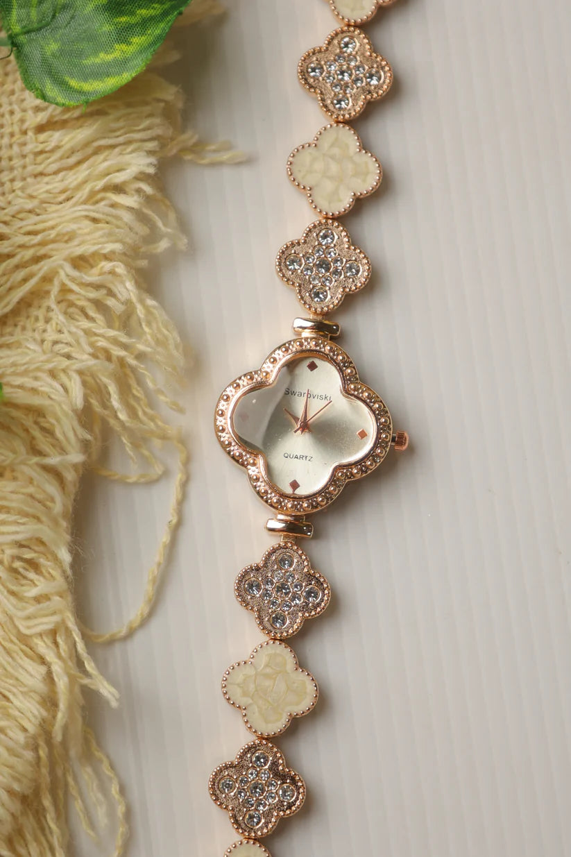 Swaroviski Rose White Clover Watch