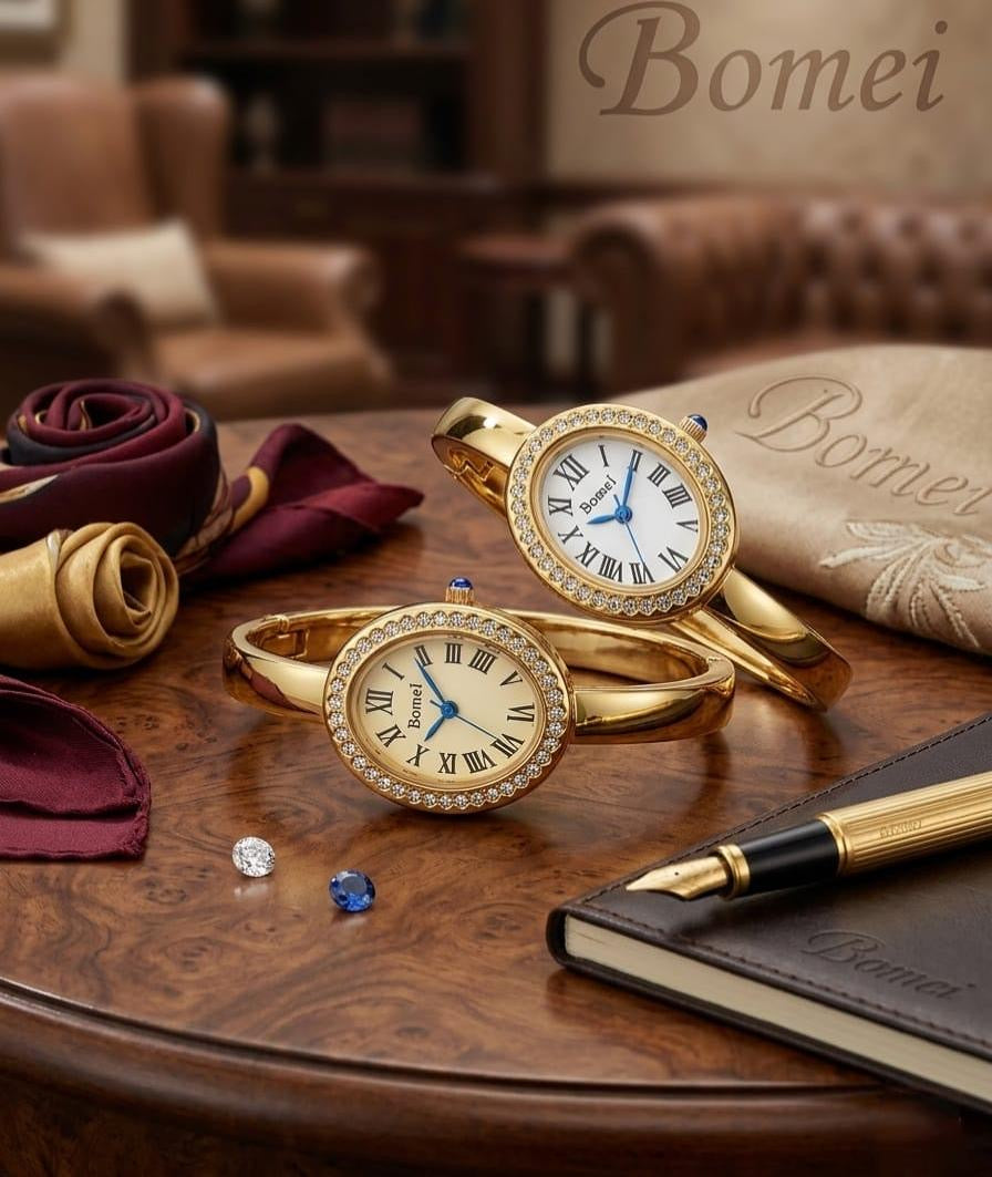 Golden Watch Bangle-Stoned