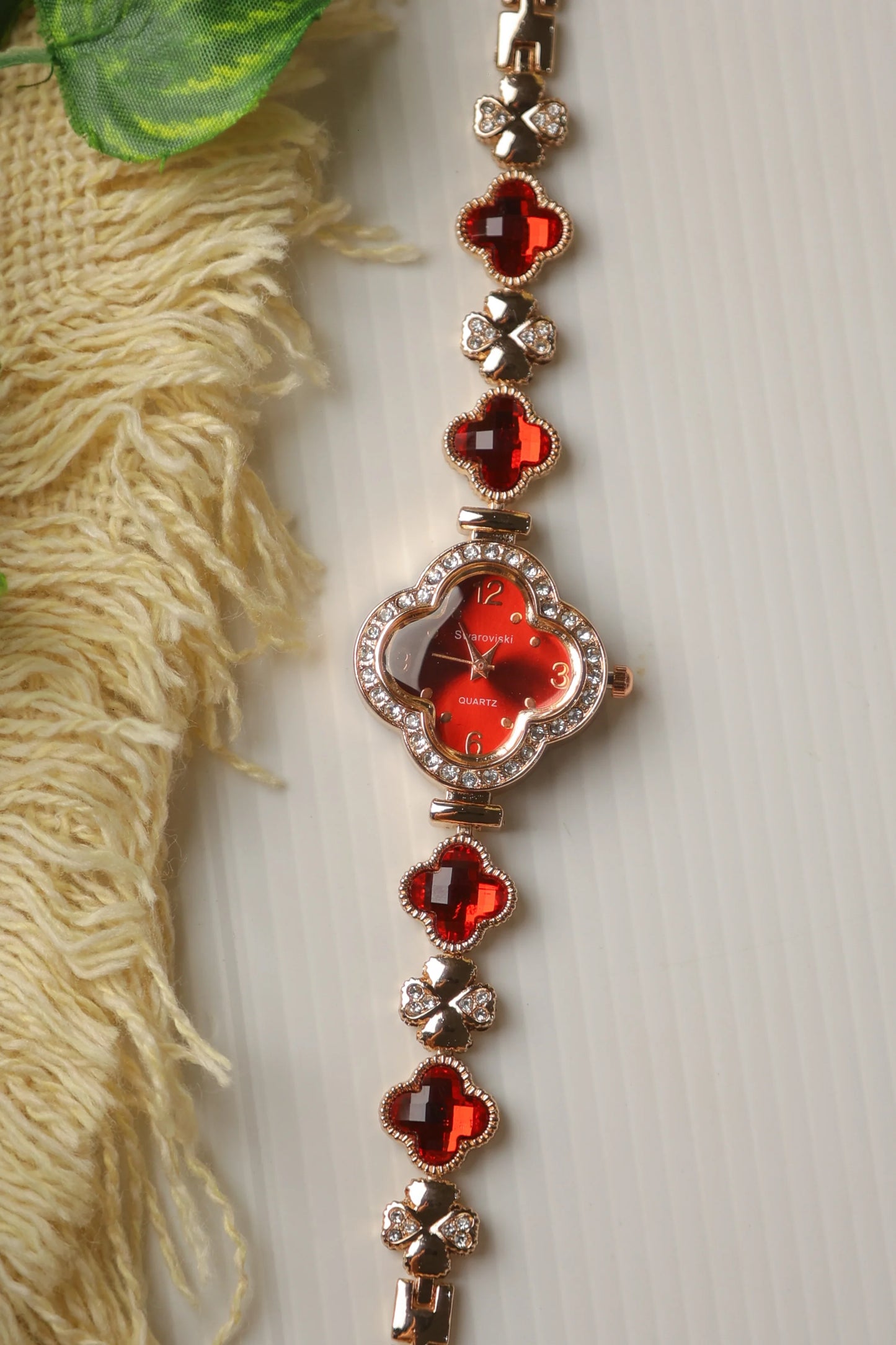 Swaroviski Rose Red Clover Watch