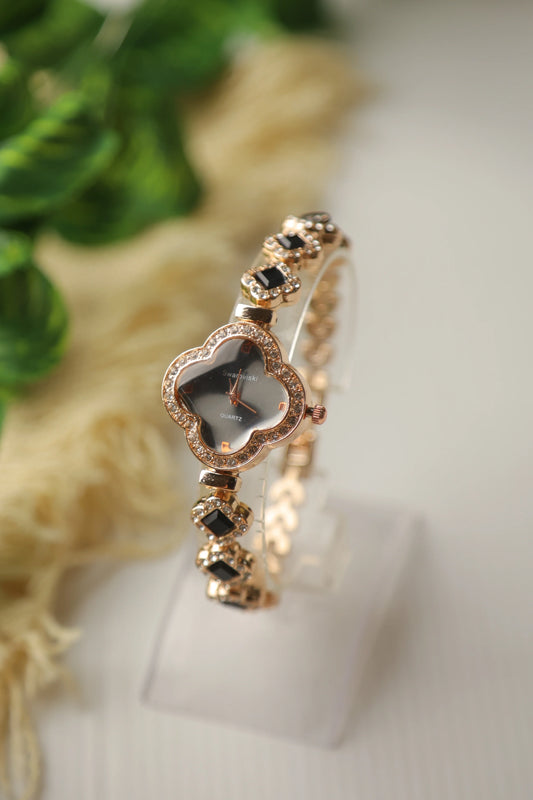 Swaroviski Rose Black Clover Watch