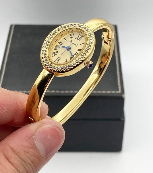 Golden Watch Bangle-Stoned