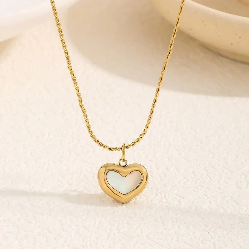 White Heart Necklace With a Gold-toned Chain