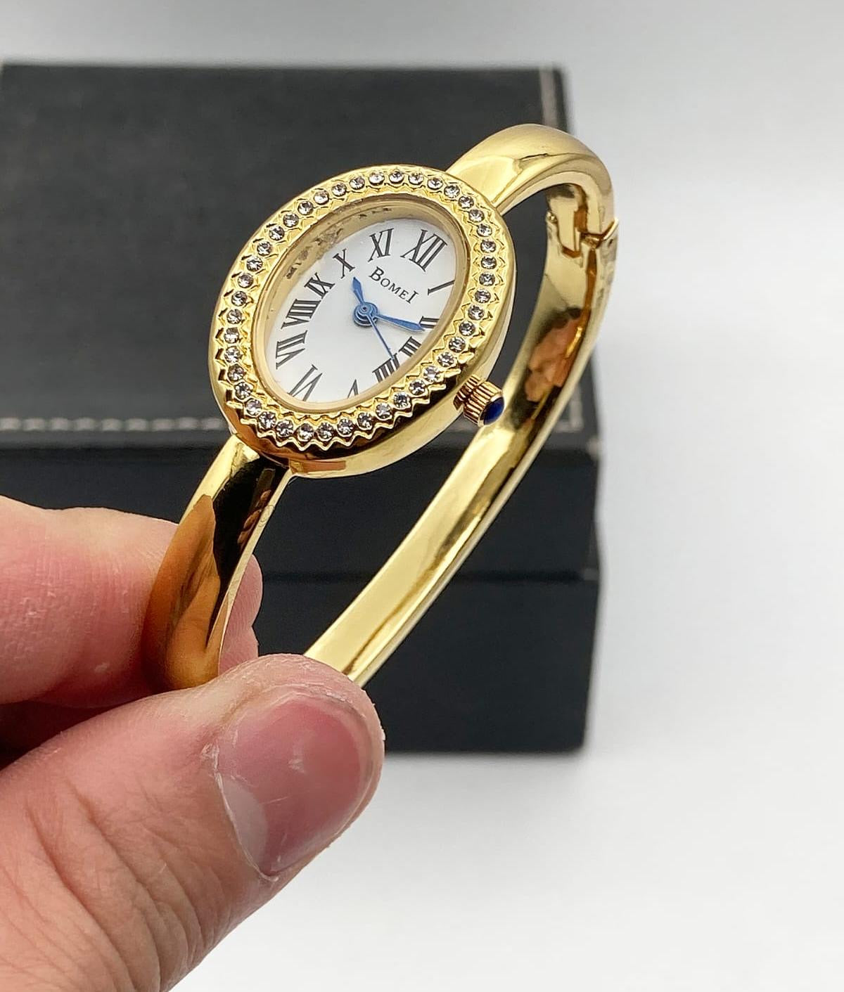 Golden Watch Bangle-Stoned