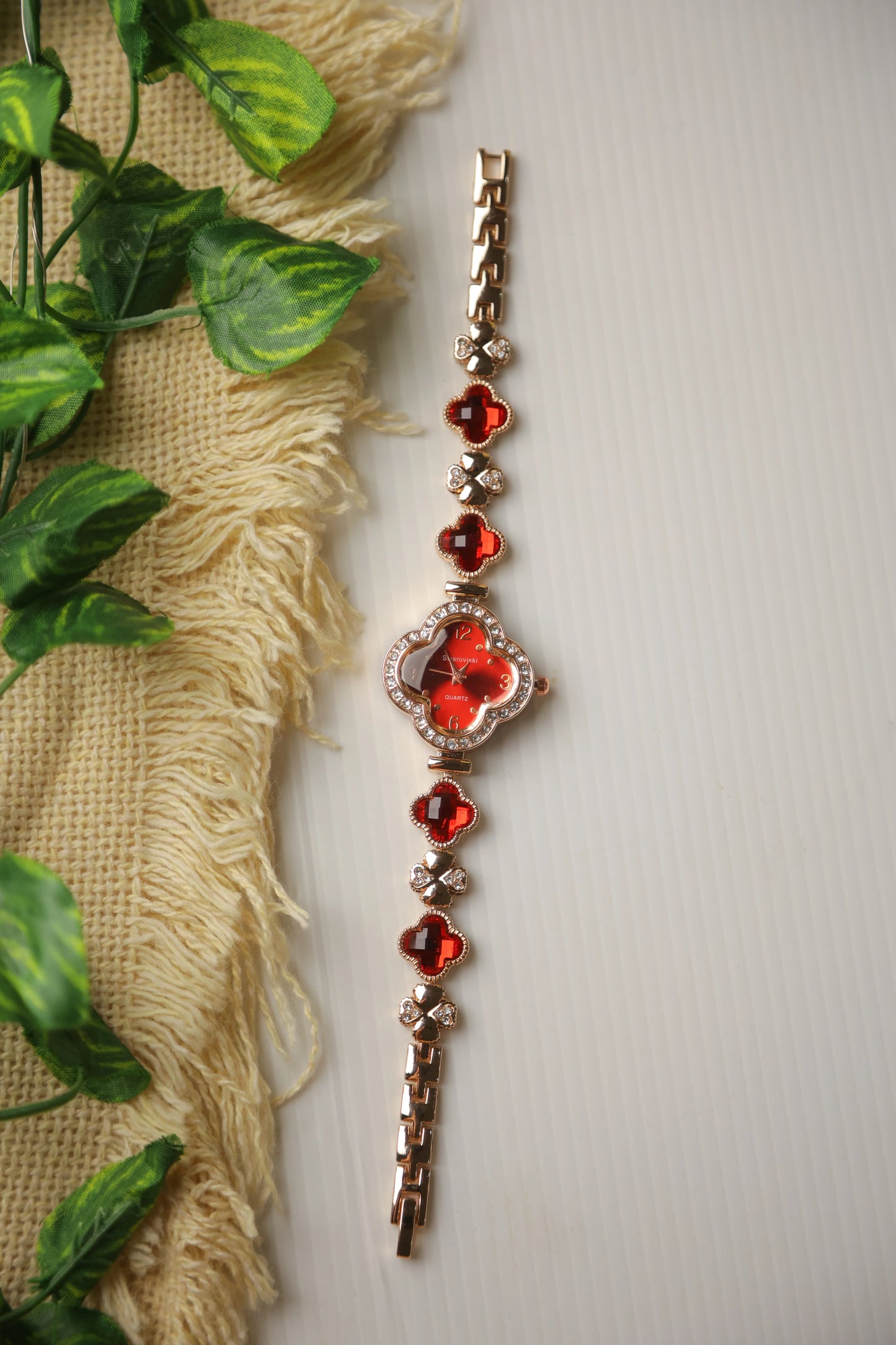 Swaroviski Rose Red Clover Watch