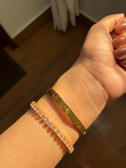 Cartier Diamond Love Bangle & Tennis Bracelet Stack Set