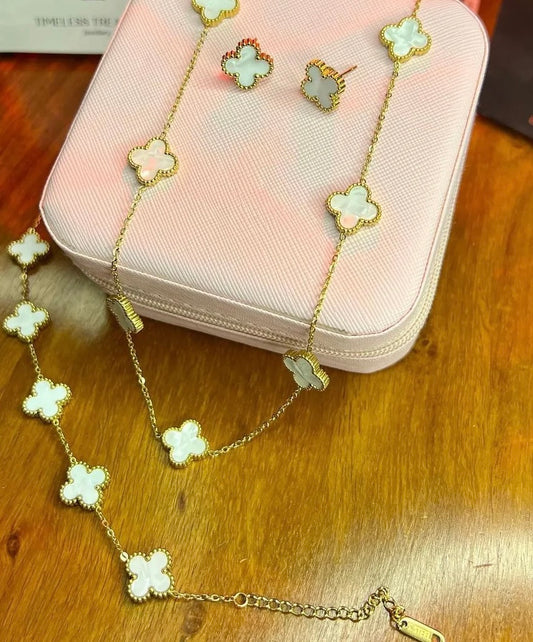 7 Leaf Clover Jewellery Set (White)