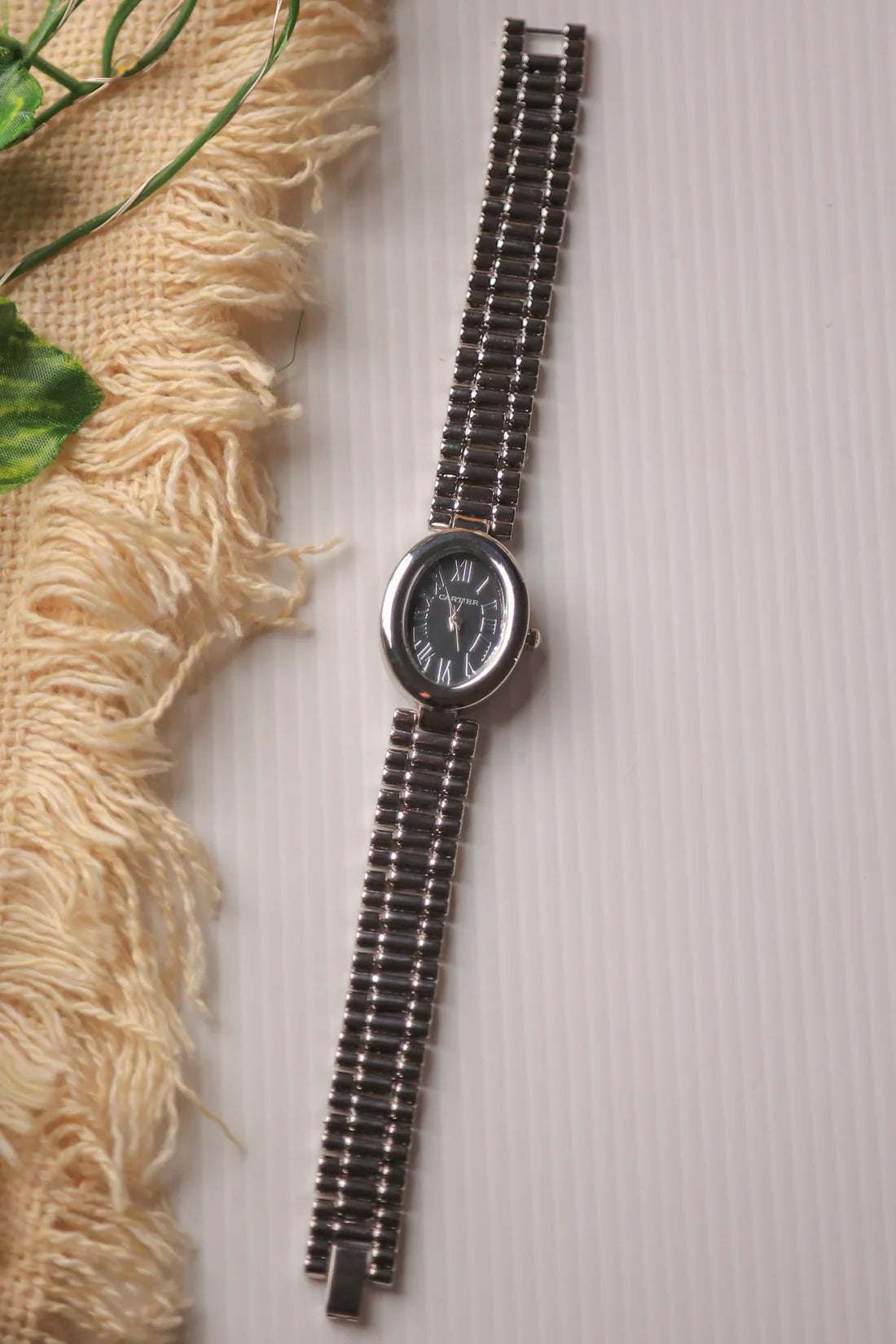 Cartier Oval Silver Black Dial