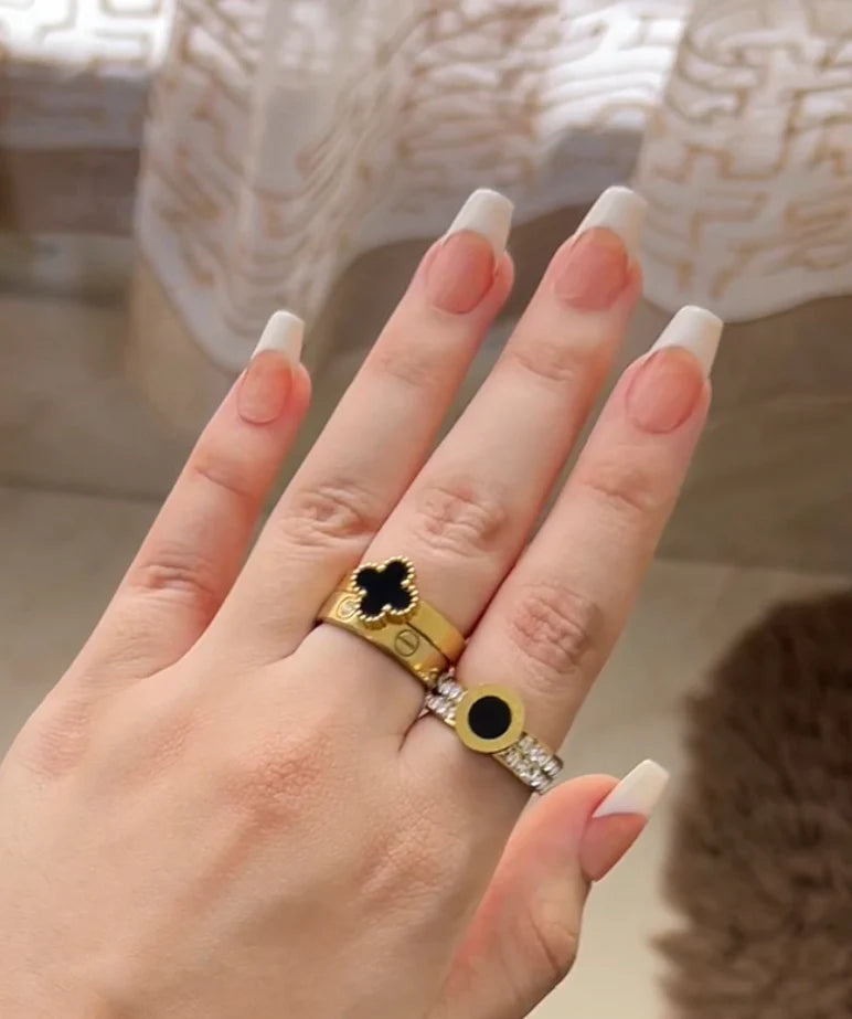 Trio Ring stack ( Cartier ring, Clover Ring & Black Stone Ring)