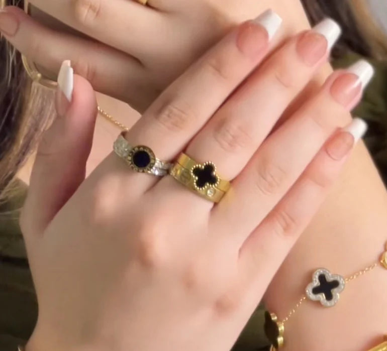 Trio Ring stack ( Cartier ring, Clover Ring & Black Stone Ring)
