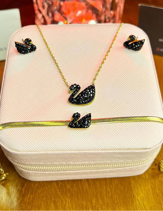 Swarovski Black Swan Set with Snake Chain Bracelet