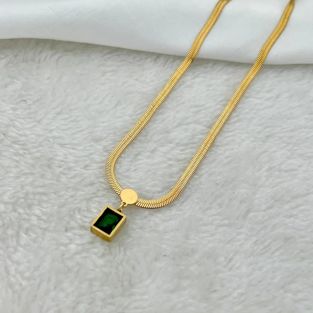 Green Emerald Square Necklace