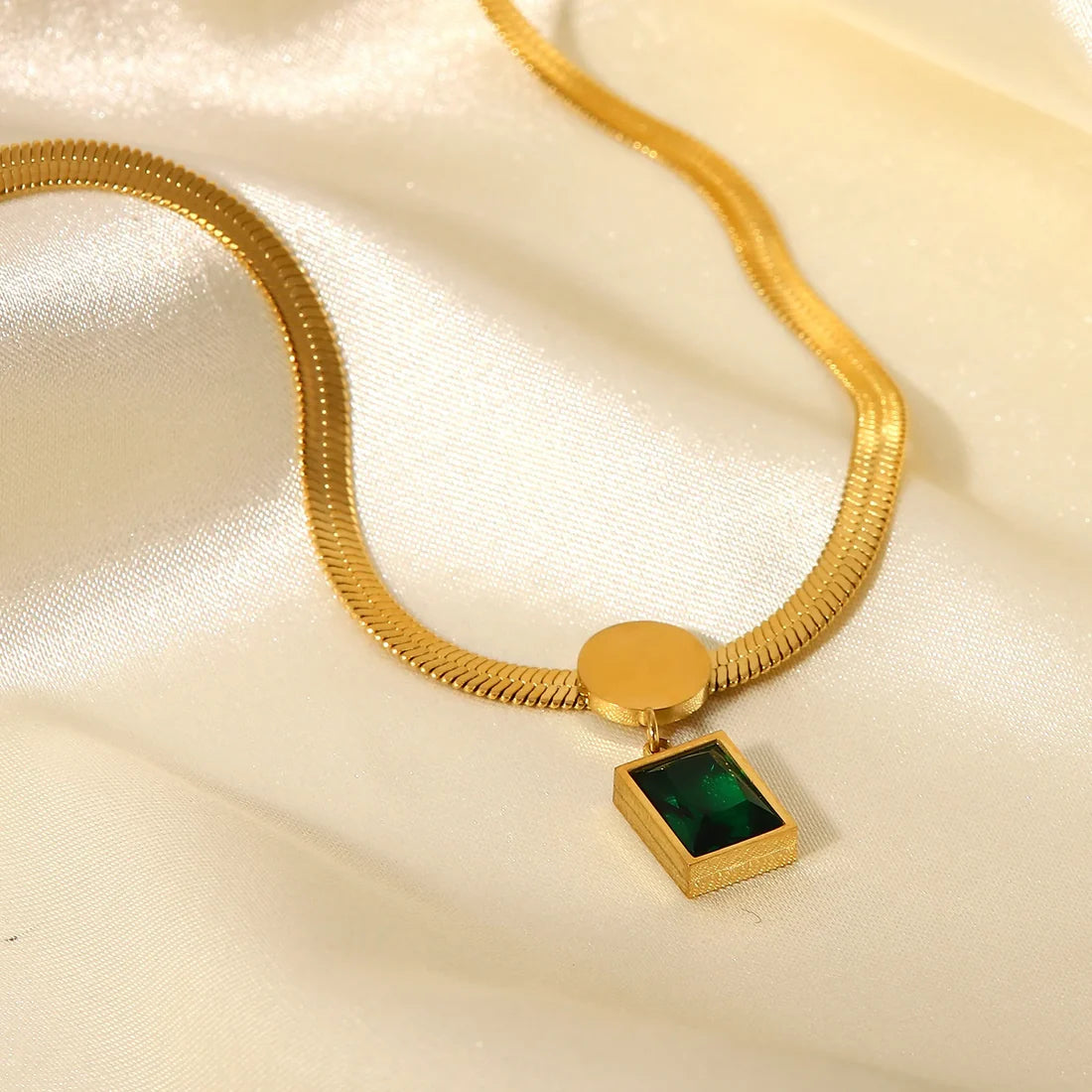 Green Emerald Square Necklace