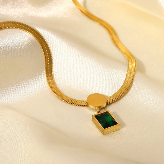 Green Emerald Square Necklace