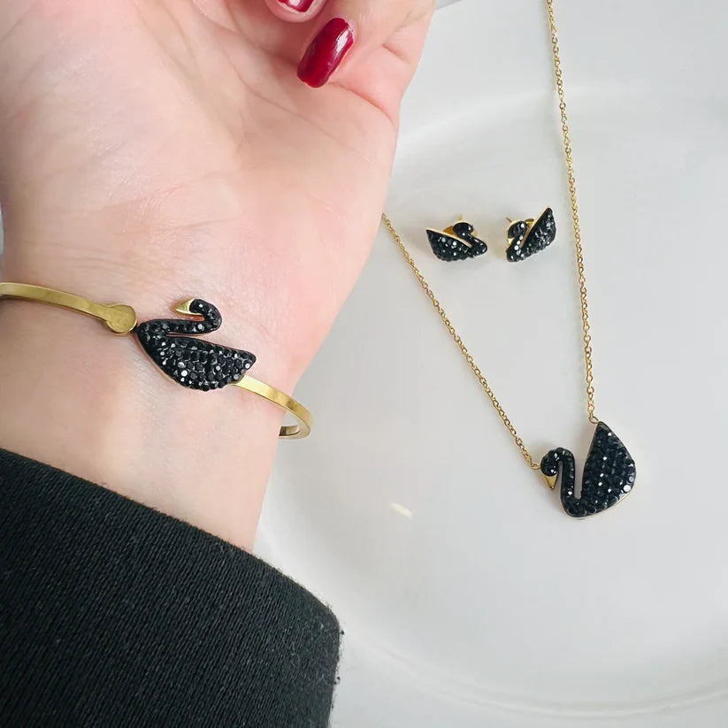 Swarovski Swan Bangle, Earring And Necklace Set