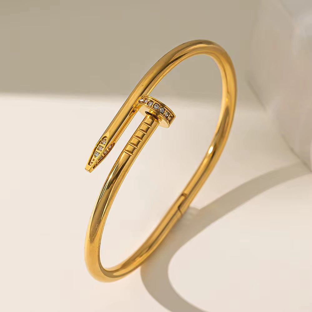 Nail Bangle Stainless Steel with Stones