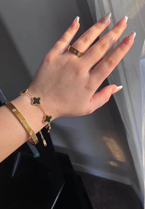 Cartier Diamond Love Bangle & Ring + Clover Bracelet Stack Set