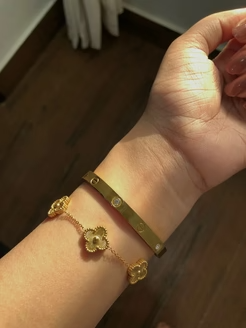 Cartier Diamond Love Bangle with Golden Clover Bracelet Stack Set
